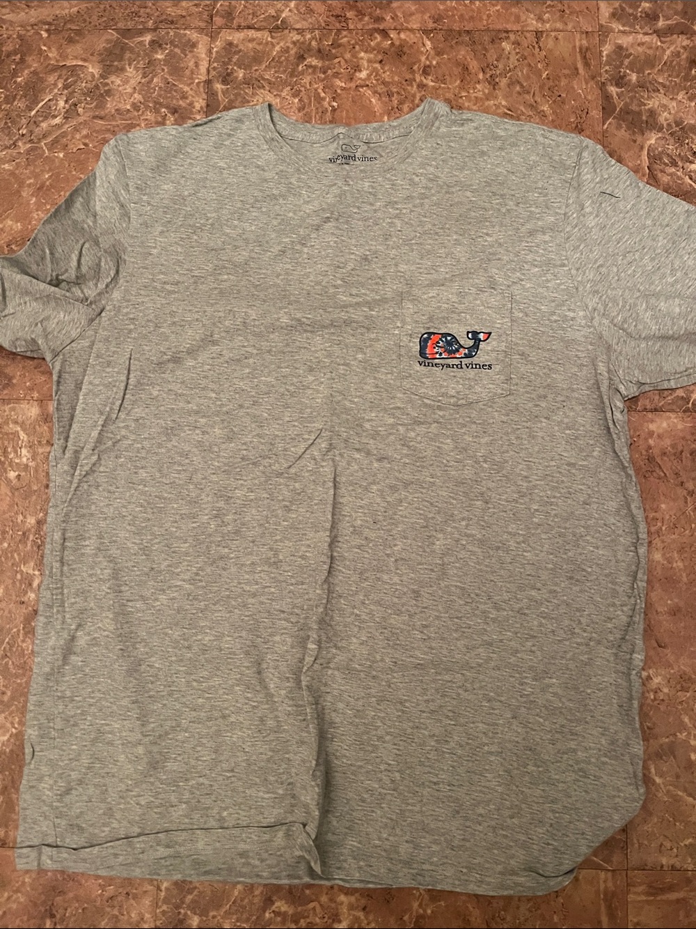 Vineyard Vines Heather Gray Short Sleeve Pocket Tee with Whale Logo